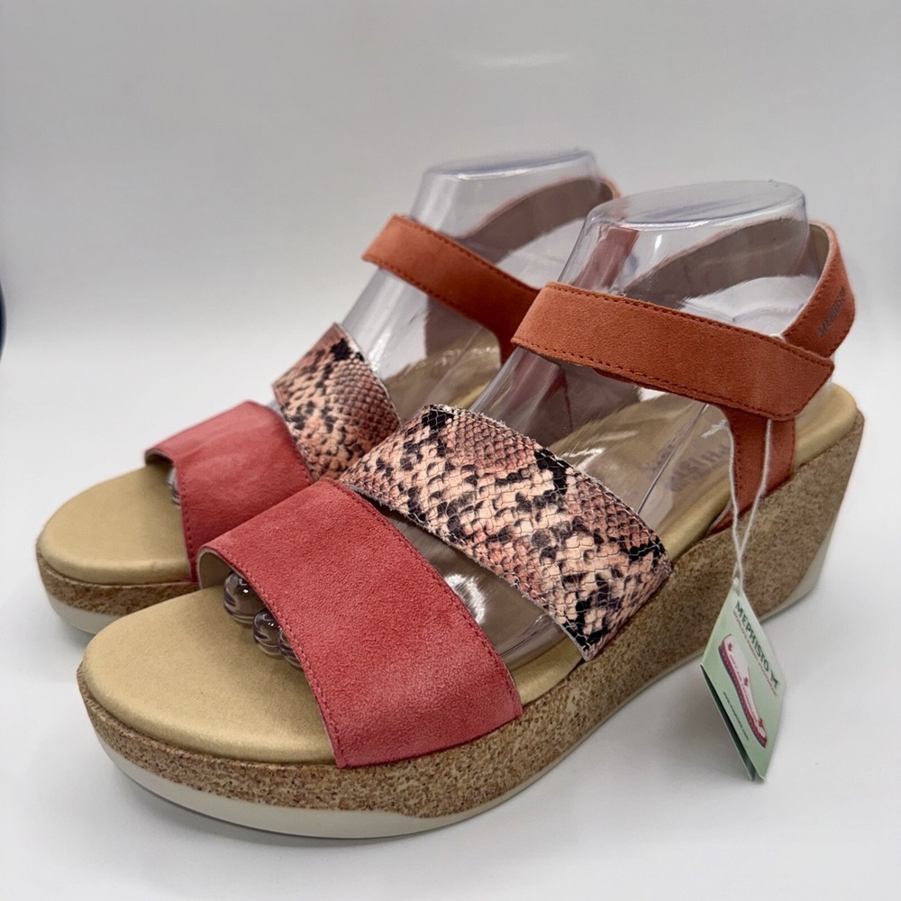 Mephisto Gianna Wedge Sandals Women's Size 11 Coral Suede Leather